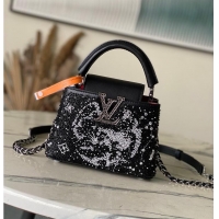 Super Quality Louis Vuitton Capucines Mini Crystal Embroidery Bag Black M27454 2026