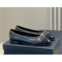 Low Price Chanel Ballerina Shoes Lambskin & Glossy Calfskin Black 1.5cm 60702614