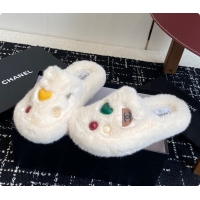 Pretty Style Chanel Classic Four-Season CC Furry Slippers White 60702615