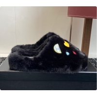 Grade Quality Chanel Classic Four-Season CC Furry Slippers Black 60702615
