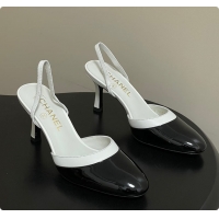 Luxurious Chanel Slingbacks Goatskin & Patent Calfskin White & Black 7.5cm 60702701