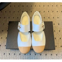 Most Popular Chanel Mary Janes Grosgrain & Patent Calfskin White & Beige 60702702