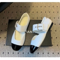 Top Grade Chanel Mary Janes Grosgrain & Patent Calfskin White & Black 60702702