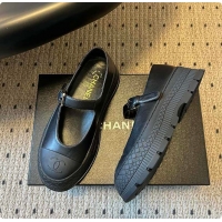 Charming Chanel CC Logo Mary Jane Platform Leather Shoes Black 60702703