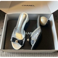 Top Grade Chanel Sequined Quilted Mesh Mules with Pearl Heel 7cm 60702707