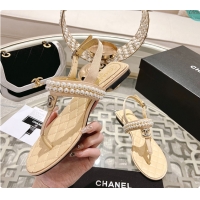 Good Product Chanel Artificial Pearl Grosgrain Sandal In Beige 60702710