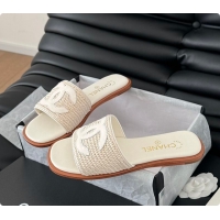 Good Quality Chanel White Palm Fiber Slippers White 60702803
