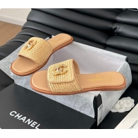Good Product Chanel White Palm Fiber Slippers Brown 60702803