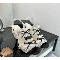 Top Design Chanel Interlocking CC Logo Bow Heels White 60703002