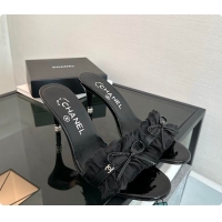 Low Cost Chanel CC Ruffled Bow Heels Black 60703003