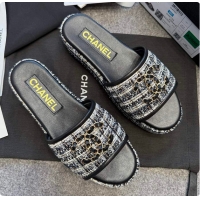 Most Popular Chanel Tweed Chain Slides Black 60703005