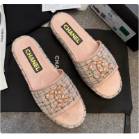 Best Price Chanel Tweed Chain Slides Pink 60703005