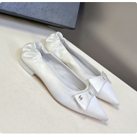 Charming Chanel White Satin Pointed Flats with A Bow 60703009