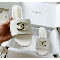 Buy Discount Chanel 25A Slides Sandals White 60703010