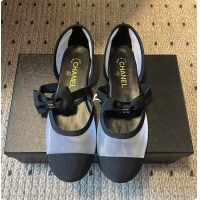 Popular Style Chanel Mary Janes Mesh & Grosgrain Grey & Black 60703011
