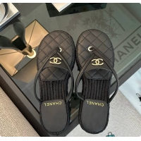 Best Grade Chanel Coco Beach Flip flops Suede Black 60703012