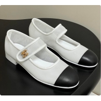 Stylish Chanel Mary Janes Fabric & Grosgrain White & Black 60703013