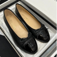 Luxury Discount Chanel Ballerina Shoes Lambskin & Glossy Calfskin Black 60703015