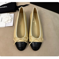 Luxury Chanel Ballerina Shoes Sheepskin Beige & Black 60703015