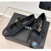 Cheap Price Chanel Mary Janes Grosgrain & Calfskin Black 60703018