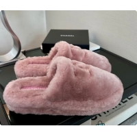 Buy Luxury Chanel Slippers Double-sided Sheared Wool Pink 60703105
