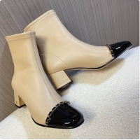 Low Cost Chanel Patent Leather Ankle boots Beige 60703111