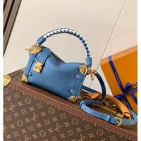 Best Price Louis Vuitton Grained Calf Leather Side Trunk PM M27436 Blue Jeans 2026
