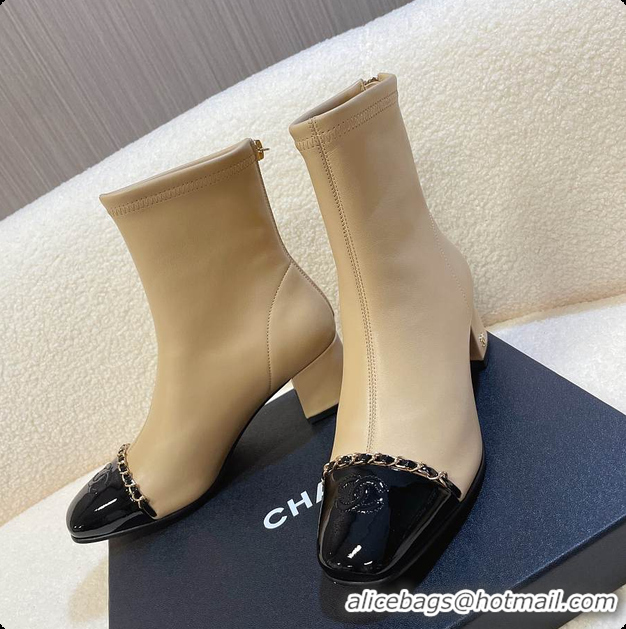 Sophisticated Chanel Patent Leather Ankle boots Beige 6080101