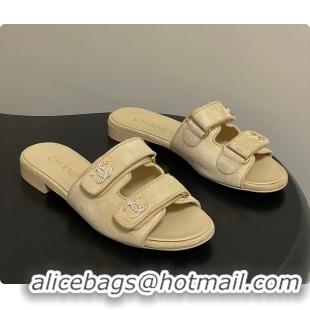 Top Design Chanel Open-toe Shoes Suede Beige 6080102