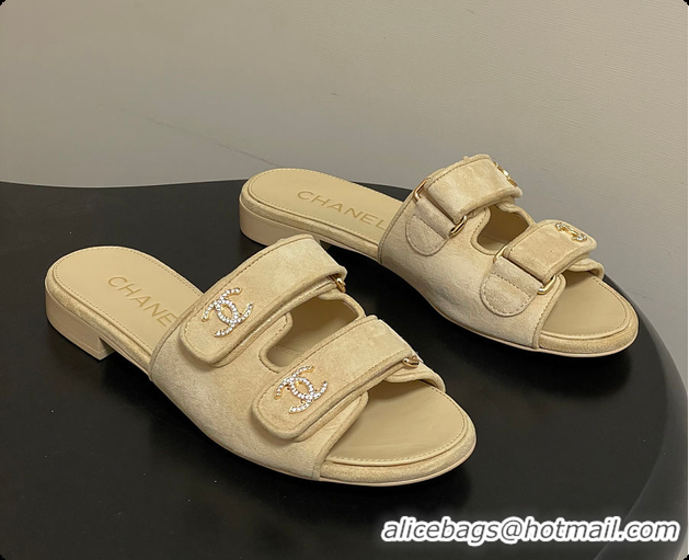 Top Design Chanel Open-toe Shoes Suede Beige 6080102