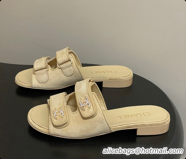Top Design Chanel Open-toe Shoes Suede Beige 6080102