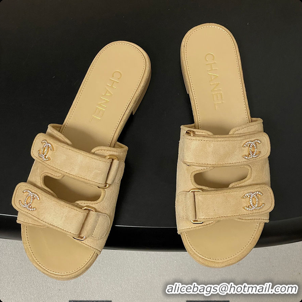 Top Design Chanel Open-toe Shoes Suede Beige 6080102