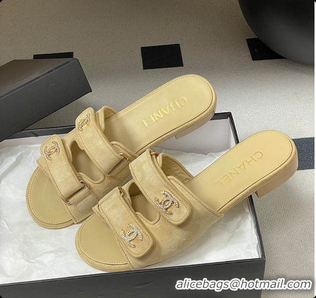 Top Design Chanel Open-toe Shoes Suede Beige 6080102