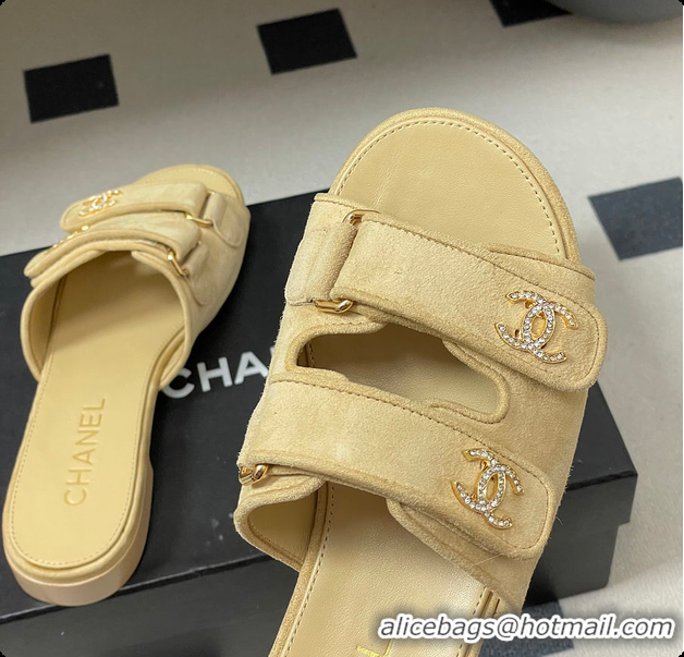 Top Design Chanel Open-toe Shoes Suede Beige 6080102
