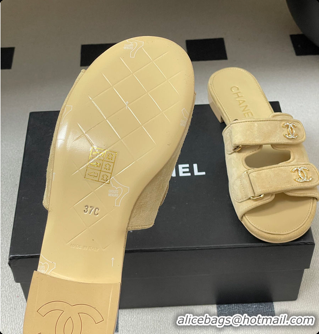 Top Design Chanel Open-toe Shoes Suede Beige 6080102