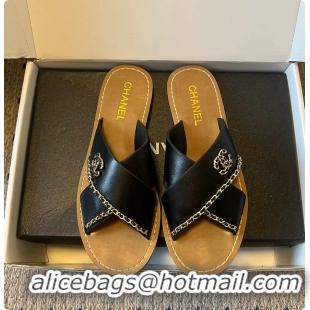 Perfect Chanel Open-toe Shoes Calfskin Black 6080103