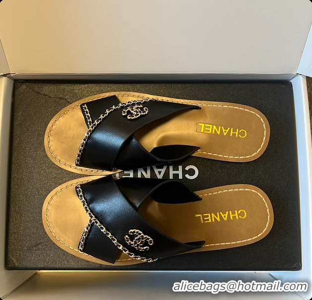 Perfect Chanel Open-toe Shoes Calfskin Black 6080103