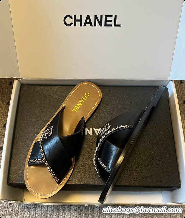 Perfect Chanel Open-toe Shoes Calfskin Black 6080103