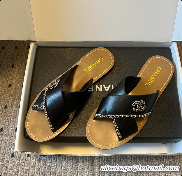 Perfect Chanel Open-toe Shoes Calfskin Black 6080103