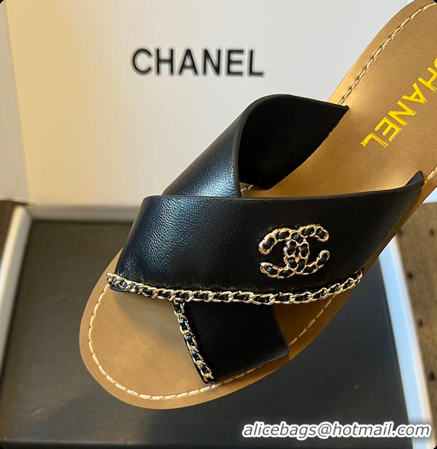 Perfect Chanel Open-toe Shoes Calfskin Black 6080103