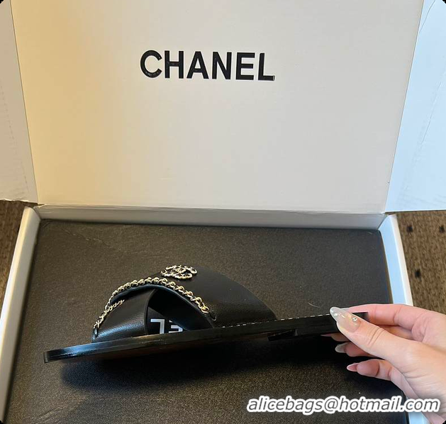 Perfect Chanel Open-toe Shoes Calfskin Black 6080103
