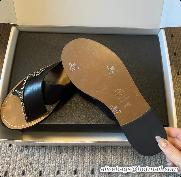 Perfect Chanel Open-toe Shoes Calfskin Black 6080103