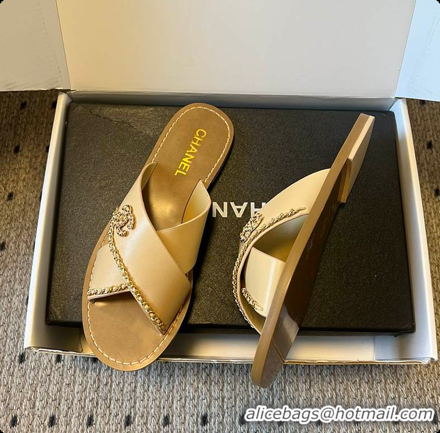 Best Price Chanel Open-toe Shoes Calfskin Beige 6080103