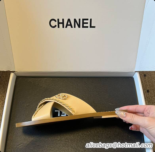Best Price Chanel Open-toe Shoes Calfskin Beige 6080103