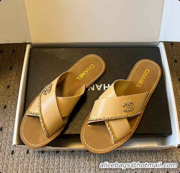Best Price Chanel Open-toe Shoes Calfskin Beige 6080103