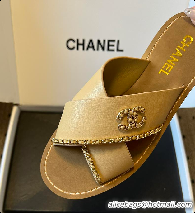 Best Price Chanel Open-toe Shoes Calfskin Beige 6080103