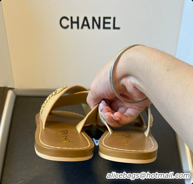 Best Price Chanel Open-toe Shoes Calfskin Beige 6080103