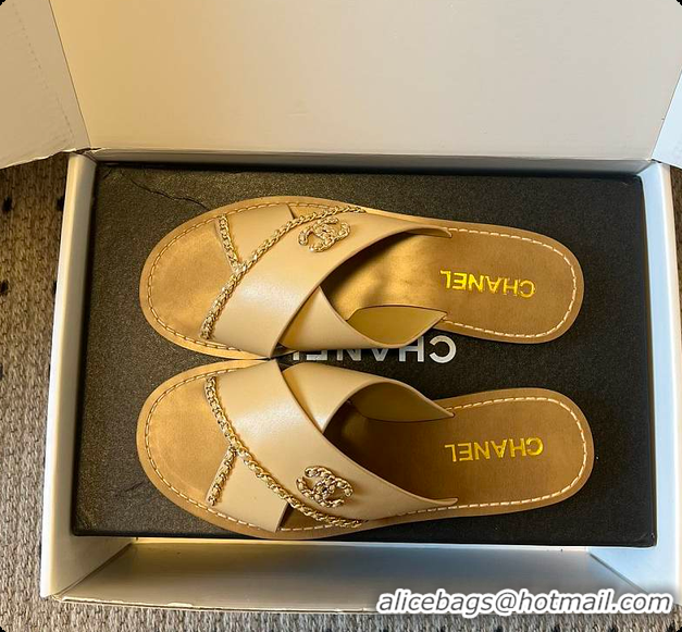 Best Price Chanel Open-toe Shoes Calfskin Beige 6080103