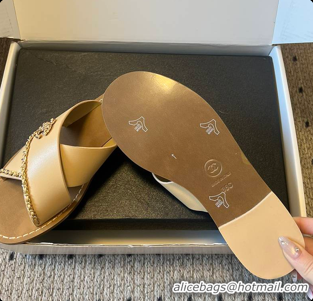 Best Price Chanel Open-toe Shoes Calfskin Beige 6080103