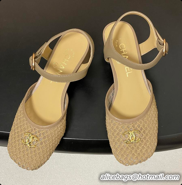 Luxurious Chanel Slingbacks Mesh & Goatskin Beige 6080104